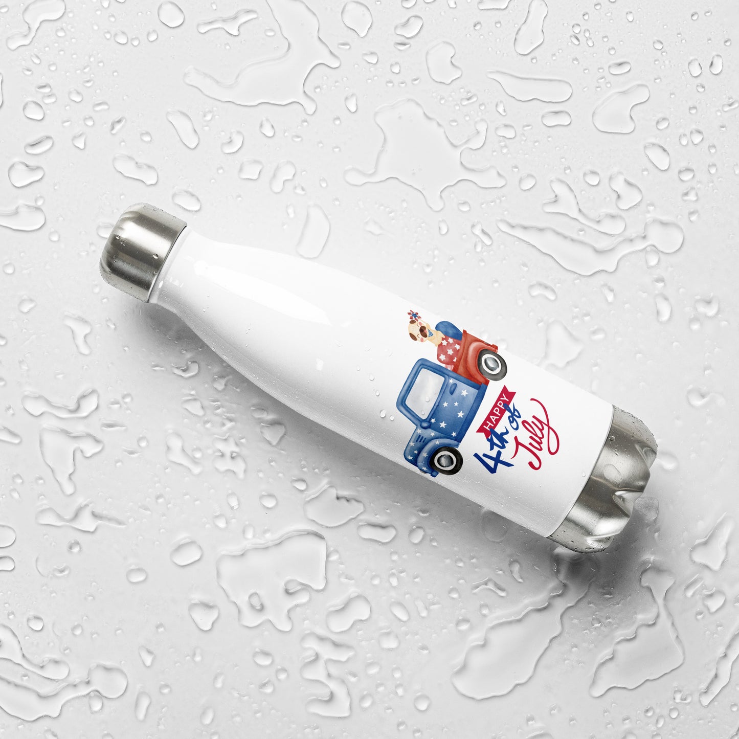 Fourth of July Stainless steel water bottle, Patriotic water bottle, gift for him, birthday gift, Independence Day, fireworks, patriotic red truck, USA