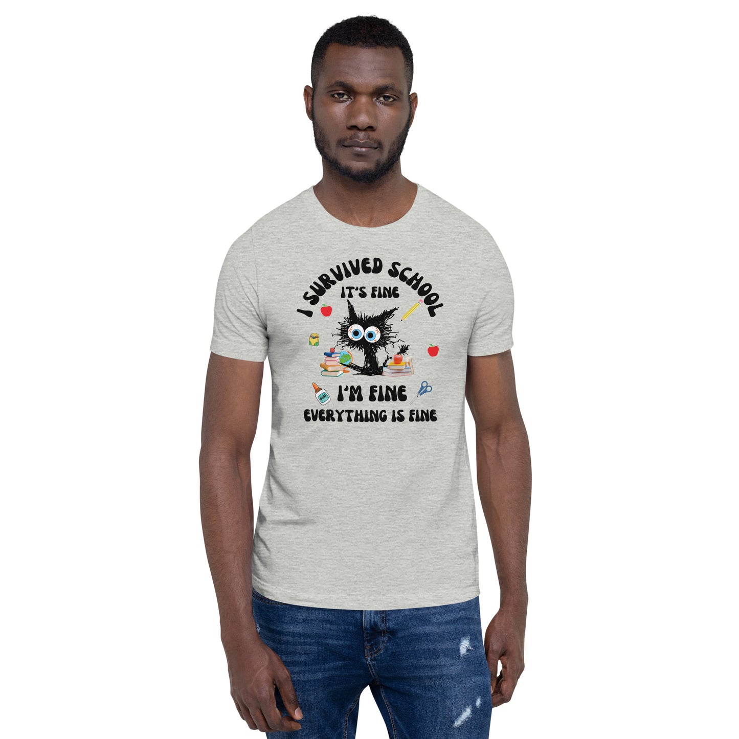 T-shirt unisexe, T-shirt professeur de fin d'année, J'ai survécu à l'école, professeur épuisé, tout va bien, Chemise professeur drôle