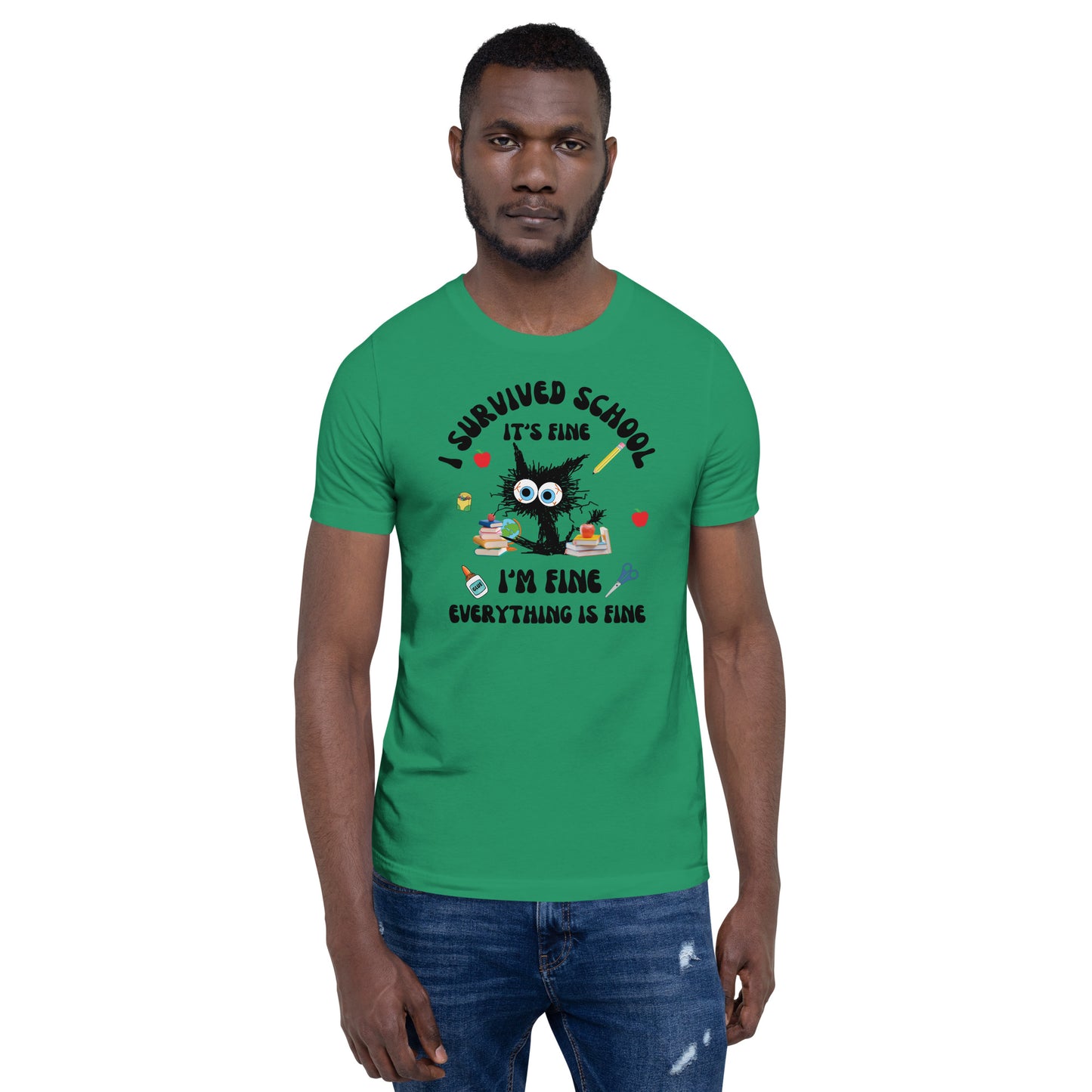 T-shirt unisexe, T-shirt professeur de fin d'année, J'ai survécu à l'école, professeur épuisé, tout va bien, Chemise professeur drôle