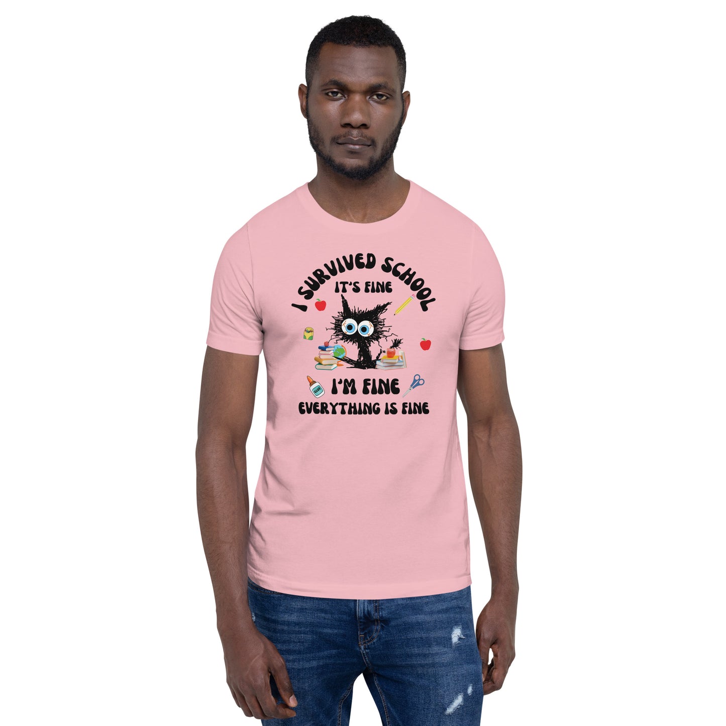 T-shirt unisexe, T-shirt professeur de fin d'année, J'ai survécu à l'école, professeur épuisé, tout va bien, Chemise professeur drôle