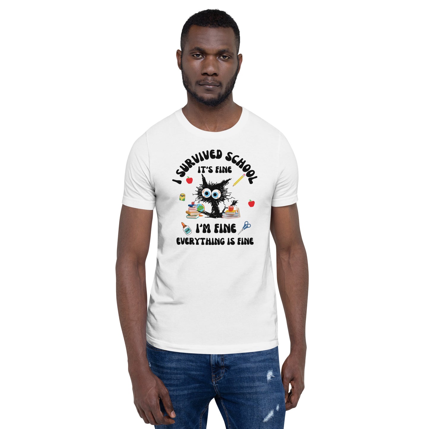 T-shirt unisexe, T-shirt professeur de fin d'année, J'ai survécu à l'école, professeur épuisé, tout va bien, Chemise professeur drôle
