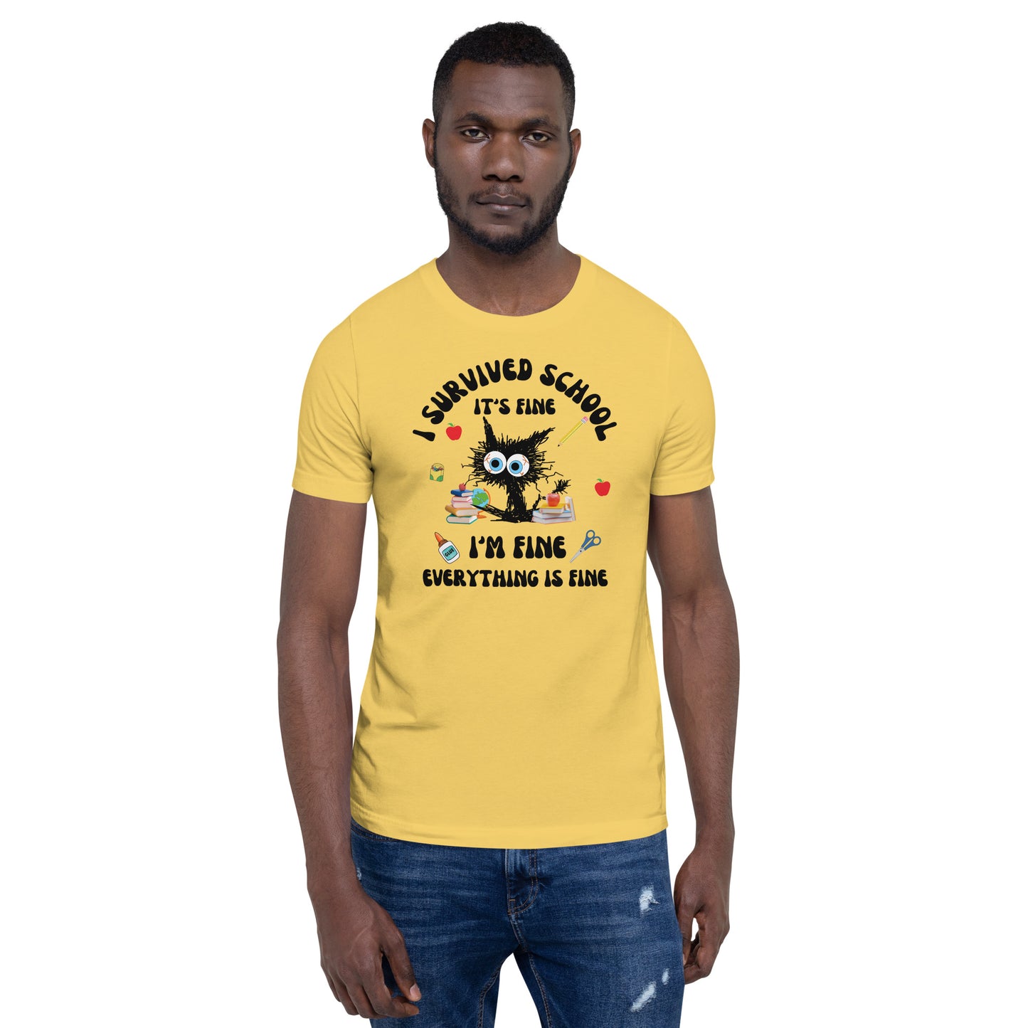 T-shirt unisexe, T-shirt professeur de fin d'année, J'ai survécu à l'école, professeur épuisé, tout va bien, Chemise professeur drôle