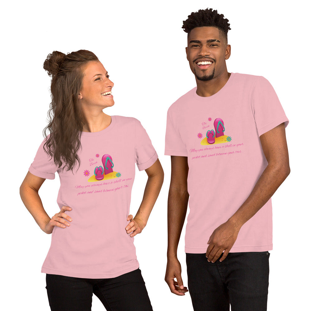 Unisex t-shirt, Beach T-Shirt - "Always have a shell in your pocket and sand between your toes."