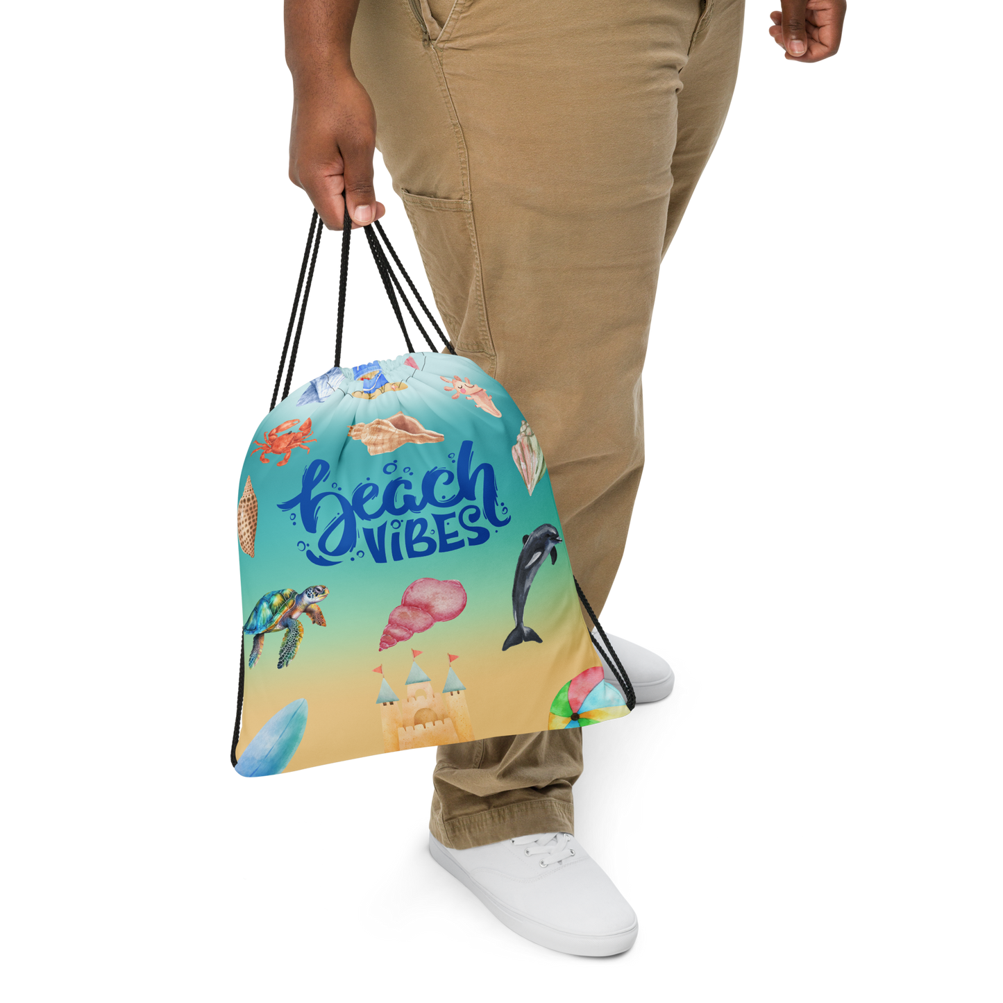 Beach vibes Drawstring bag, gift for him, gift for her, birthday gift, beach drawstring bag, beach memories