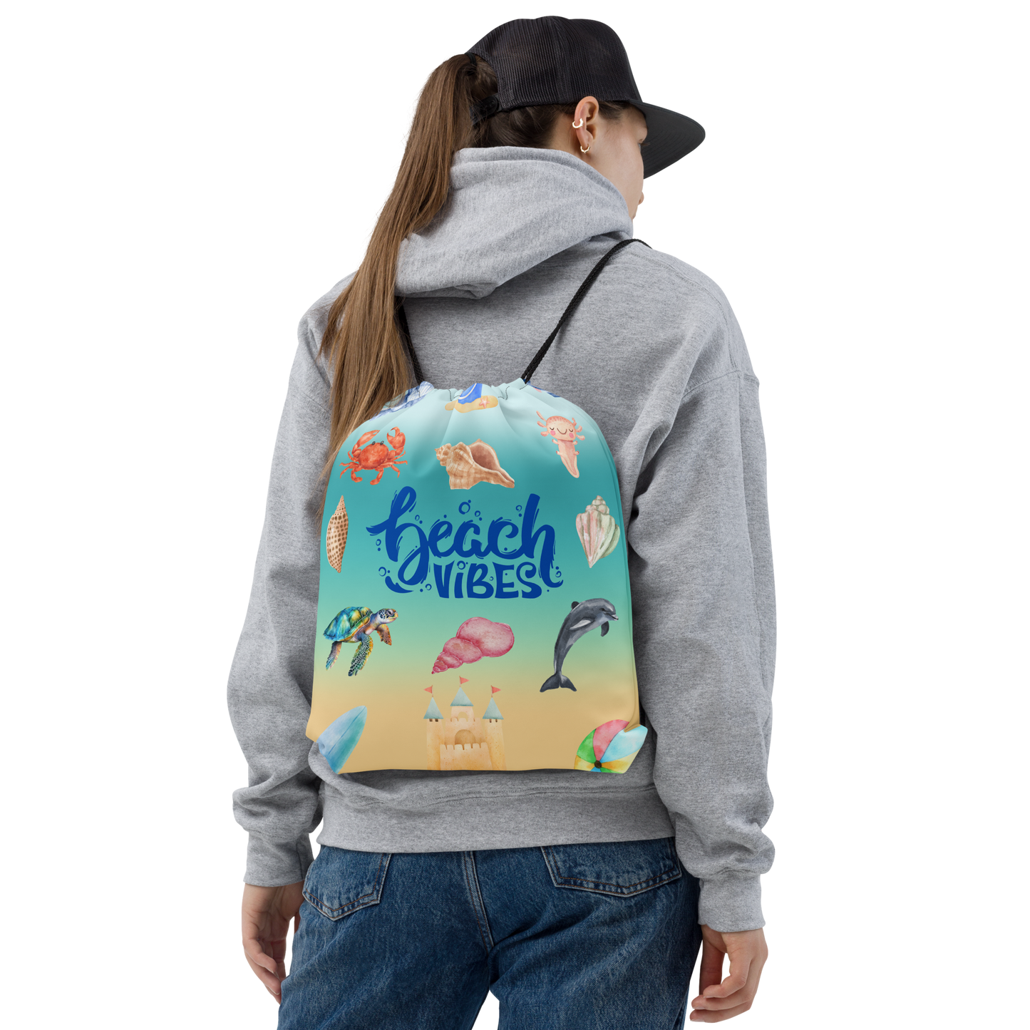 Beach vibes Drawstring bag, gift for him, gift for her, birthday gift, beach drawstring bag, beach memories