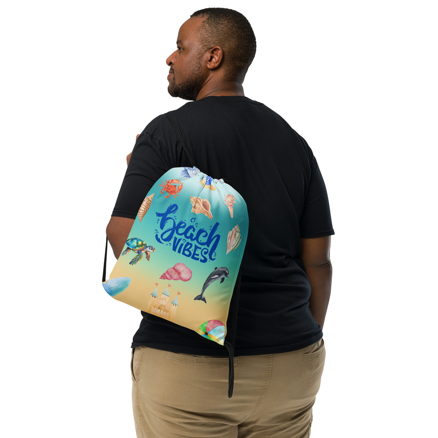 Beach vibes Drawstring bag, gift for him, gift for her, birthday gift, beach drawstring bag, beach memories