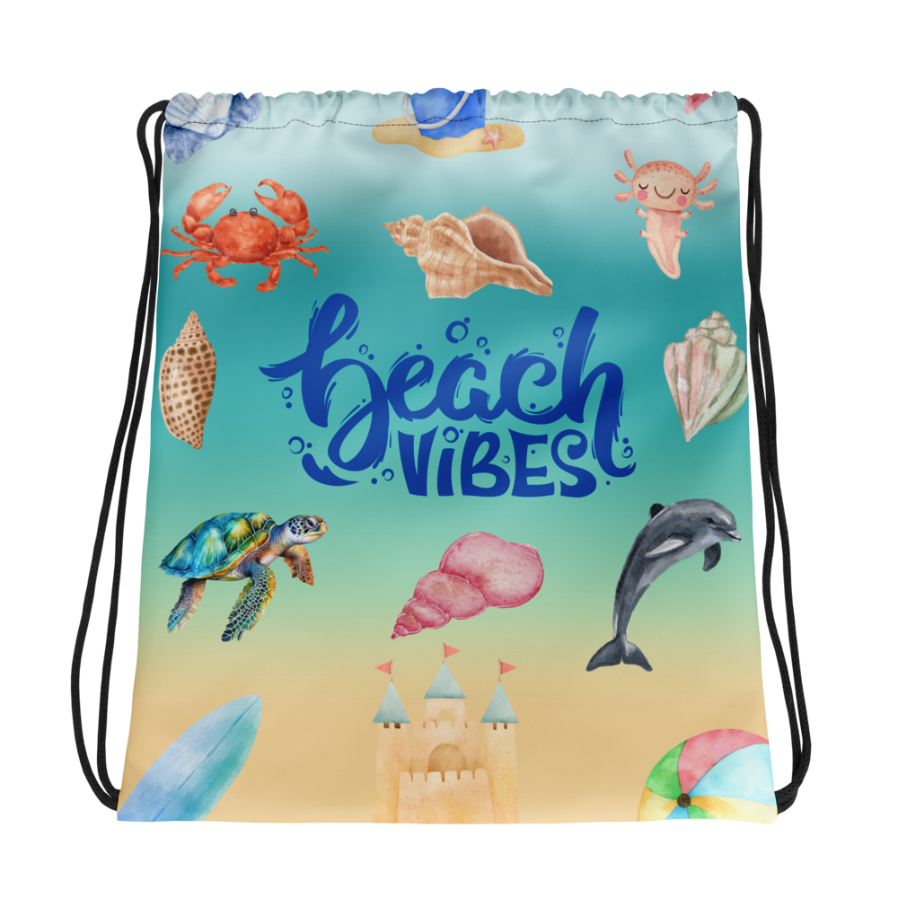 Beach vibes Drawstring bag, gift for him, gift for her, birthday gift, beach drawstring bag, beach memories