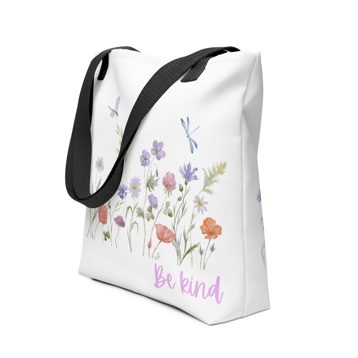 Be Kind Tote bag with wildflowers, 15" x 15," dual handles, trendy tote bag, wildflowers tote bag, tote bag, stylish tote bag