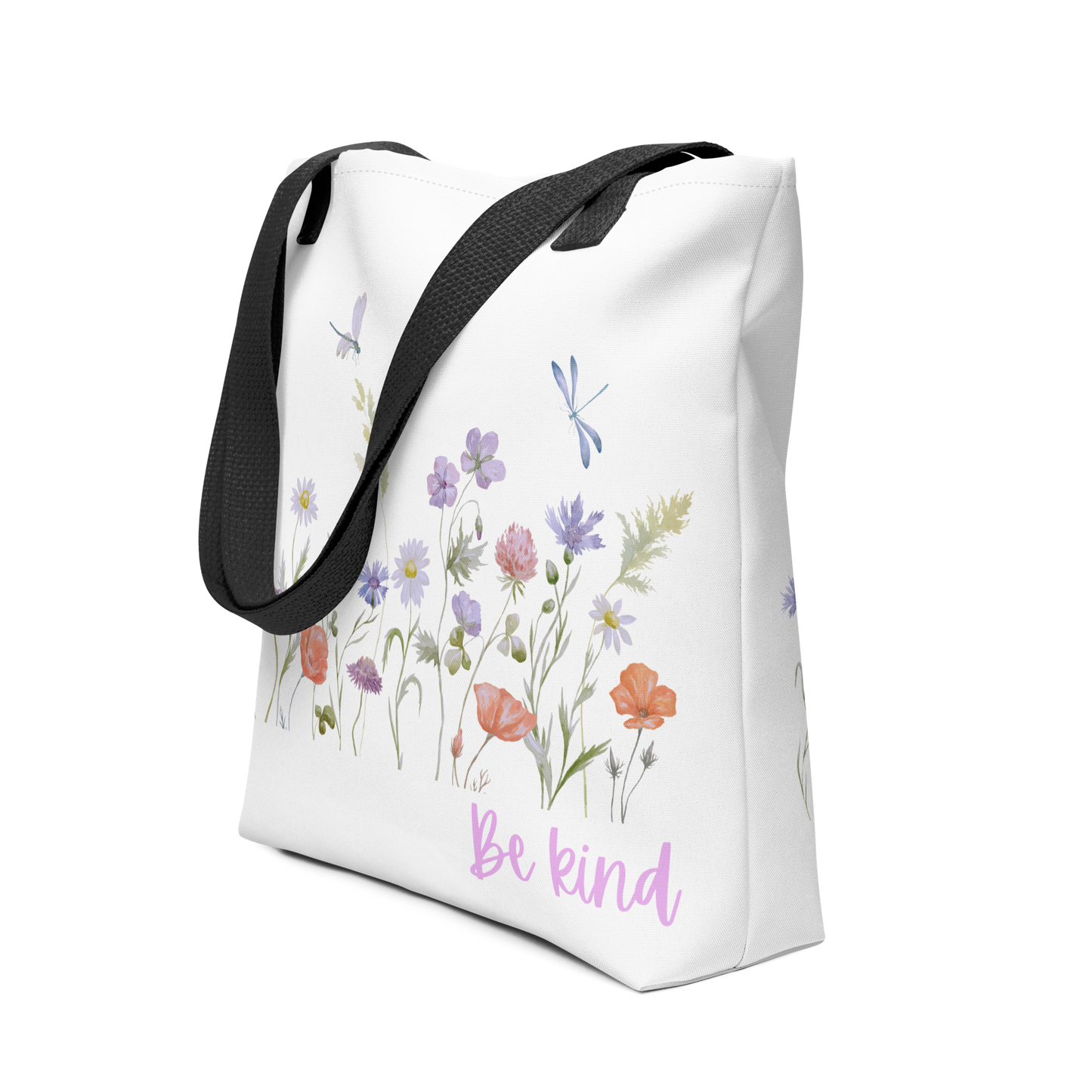 Be Kind Tote bag with wildflowers, 15" x 15," dual handles, trendy tote bag, wildflowers tote bag, tote bag, stylish tote bag