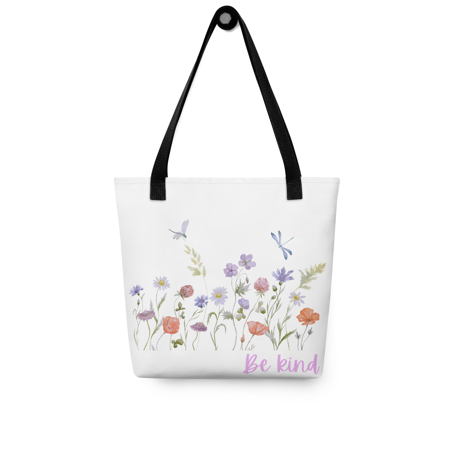 Be Kind Tote bag with wildflowers, 15" x 15," dual handles, trendy tote bag, wildflowers tote bag, tote bag, stylish tote bag