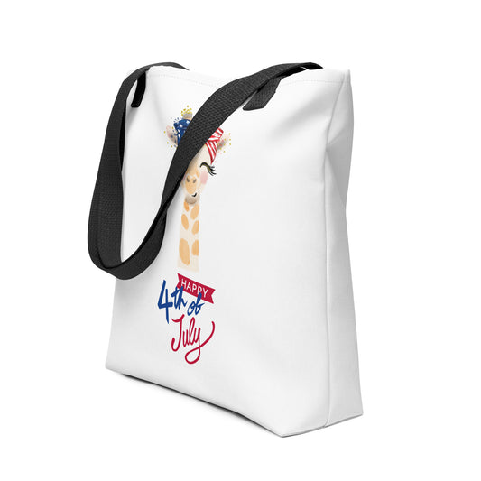 Fourth of July Tote bag, Patriotic tote, gift for her, birthday gift, Independence Day, fireworks, patriotic giraffe, USA