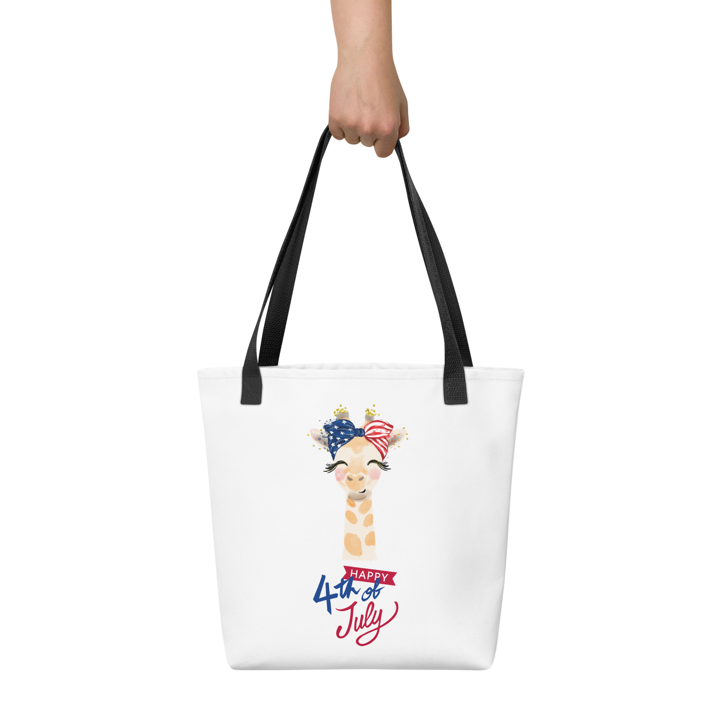 Fourth of July Tote bag, Patriotic tote, gift for her, birthday gift, Independence Day, fireworks, patriotic giraffe, USA