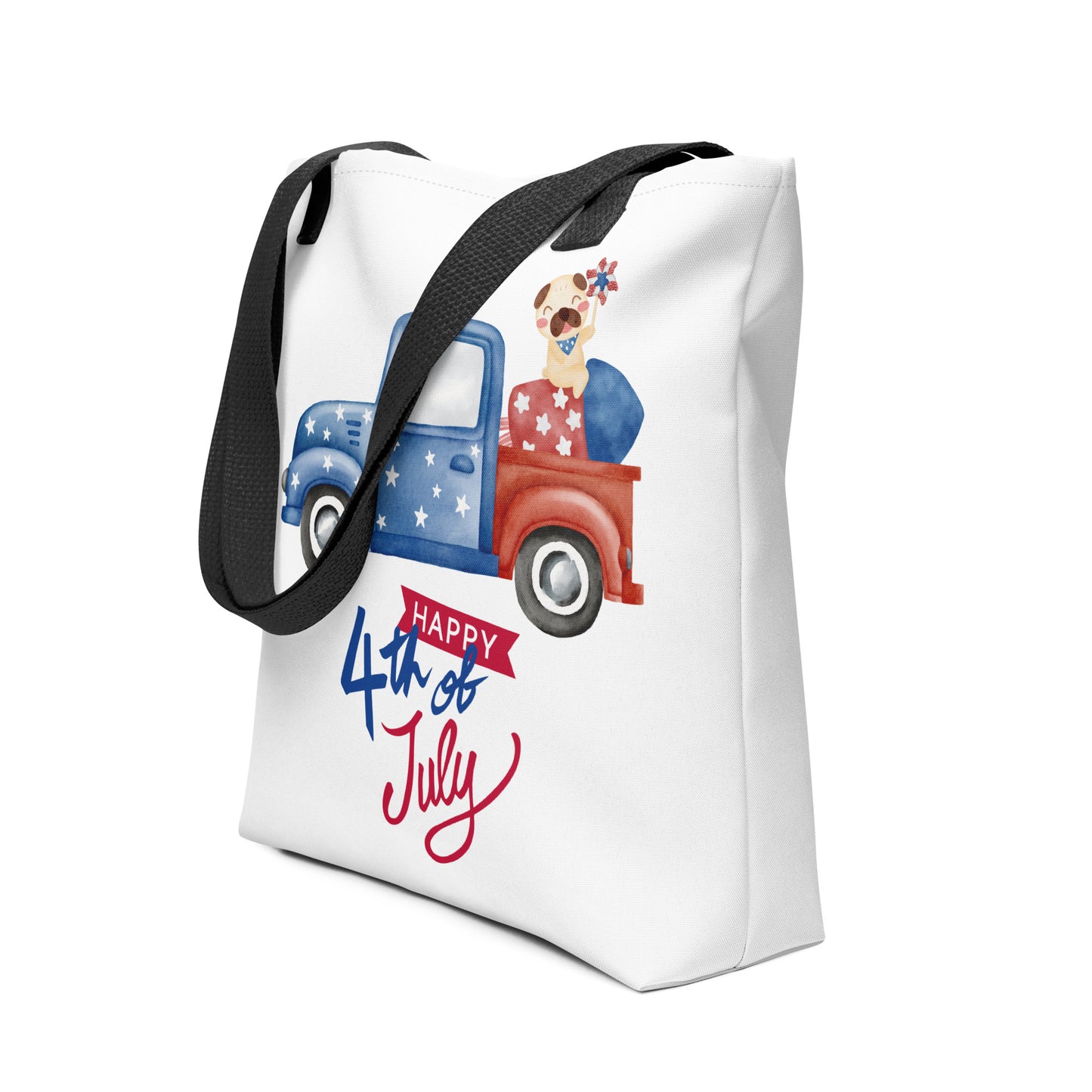 Fourth of July Tote bag, Patriotic tote, gift for him, birthday gift, Independence Day, fireworks, patriotic red truck,USA