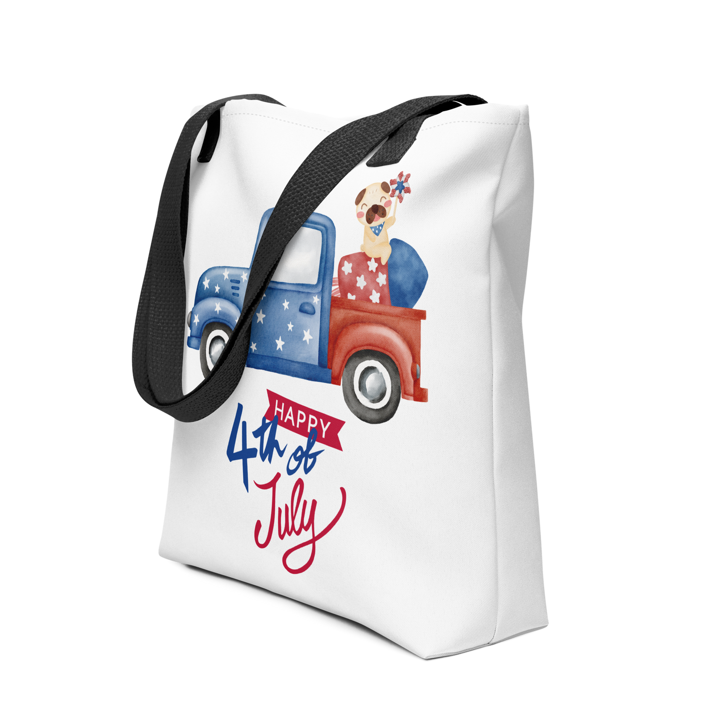 Fourth of July Tote bag, Patriotic tote, gift for him, birthday gift, Independence Day, fireworks, patriotic red truck,USA