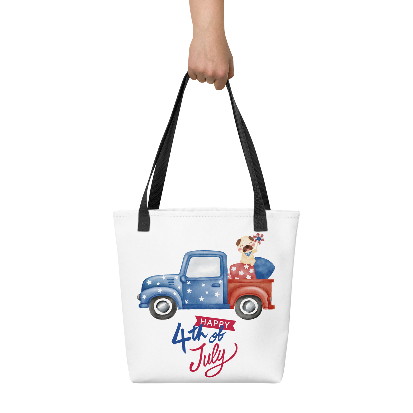 Fourth of July Tote bag, Patriotic tote, gift for him, birthday gift, Independence Day, fireworks, patriotic red truck,USA