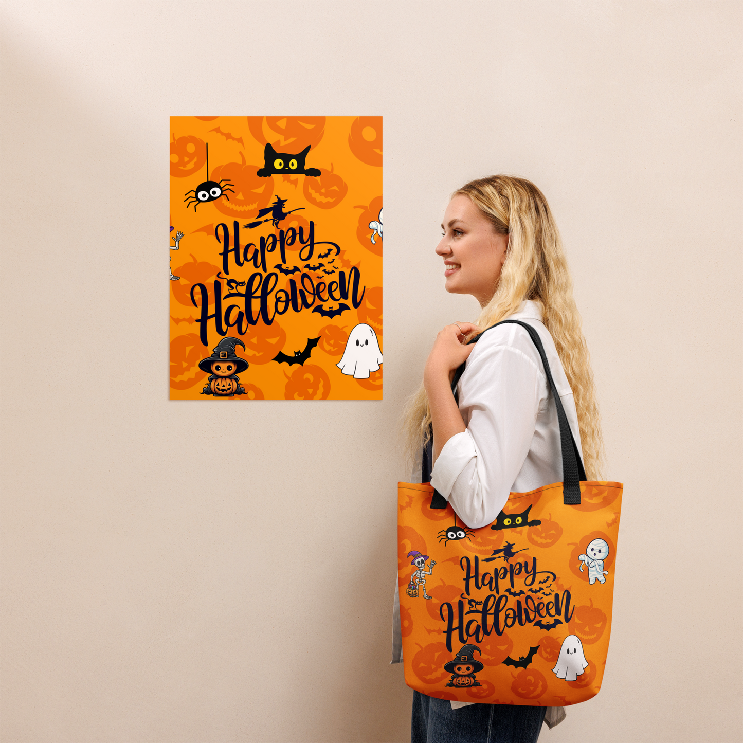 Halloween Tote bag, Trick-or-treat bag, Halloween night, fun tote bag, gift for kids, spooky tote bag, candy bag