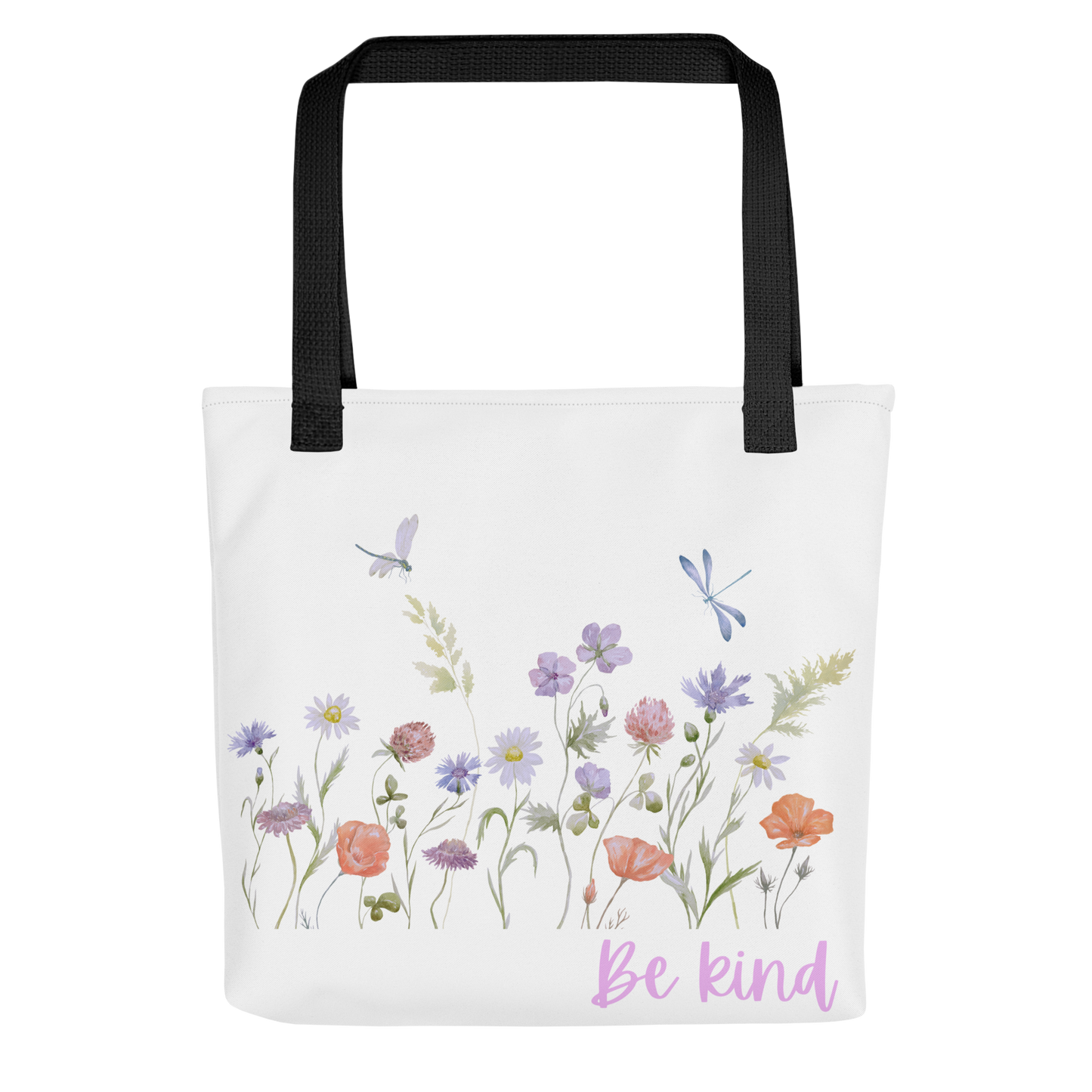 Be Kind Tote bag with wildflowers, 15" x 15," dual handles, trendy tote bag, wildflowers tote bag, tote bag, stylish tote bag