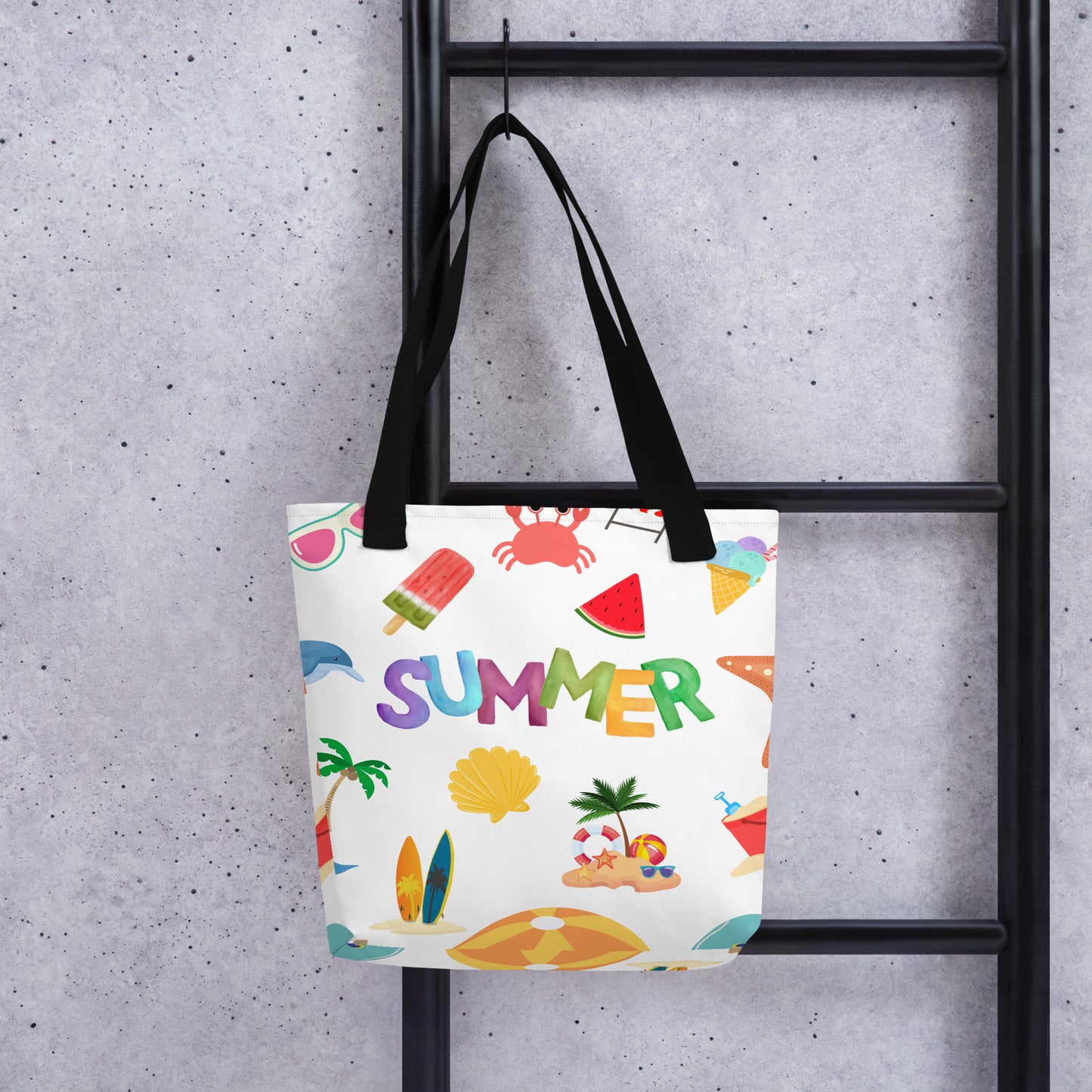 Summer Tote bag, gift for her, birthday gift, tote bag, summertime tote, 15" x 15" tote, dual handles