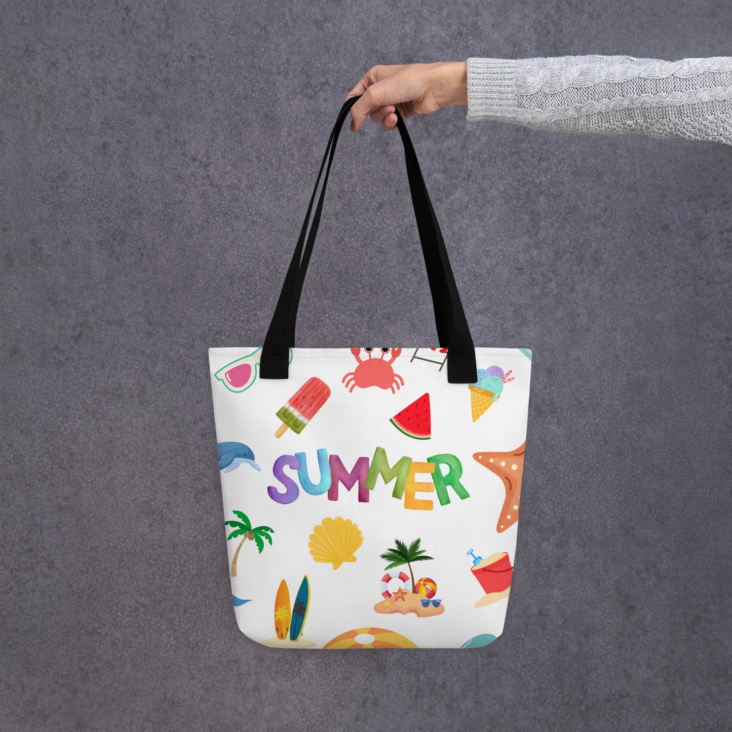 Summer Tote bag, gift for her, birthday gift, tote bag, summertime tote, 15" x 15" tote, dual handles