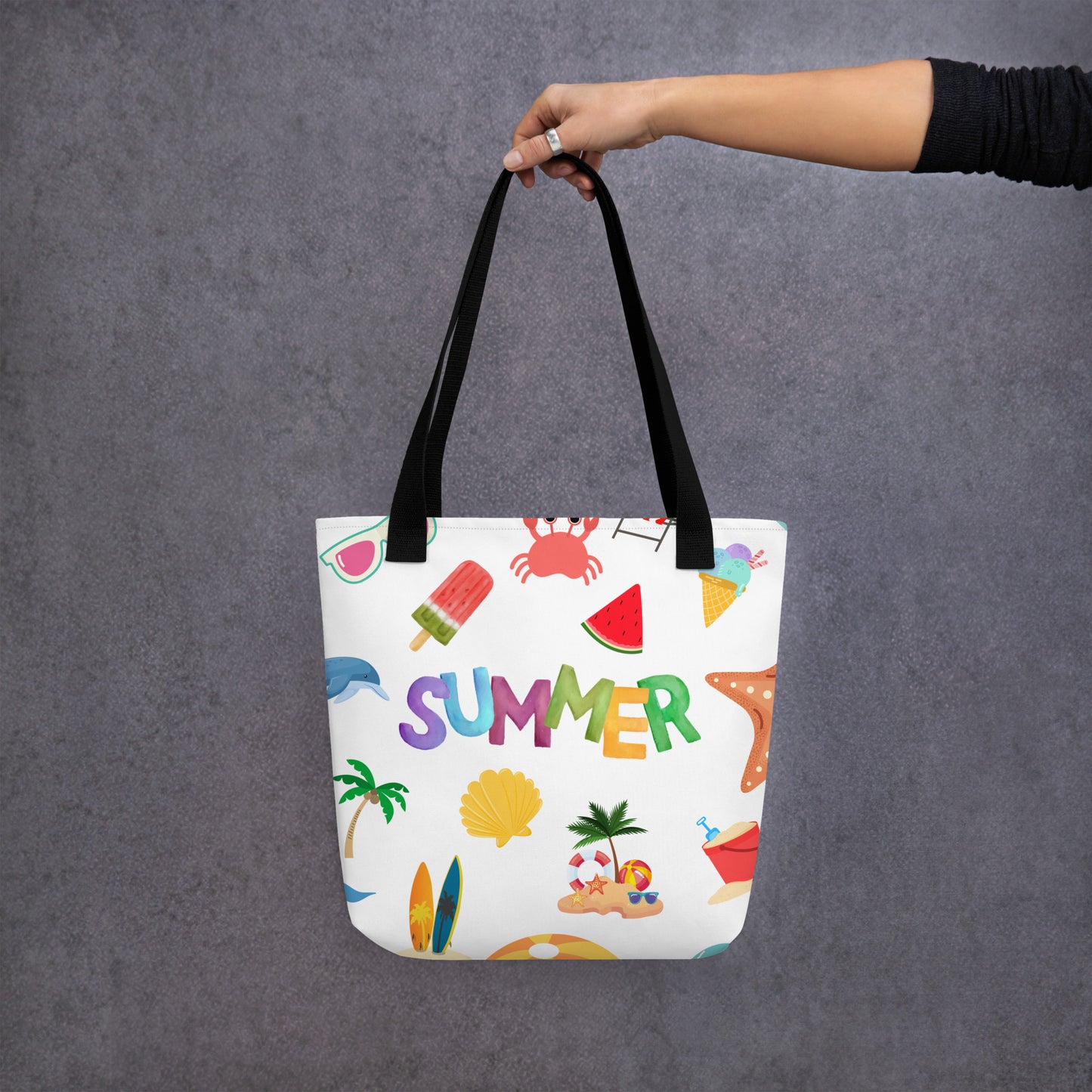 Summer Tote bag, gift for her, birthday gift, tote bag, summertime tote, 15" x 15" tote, dual handles