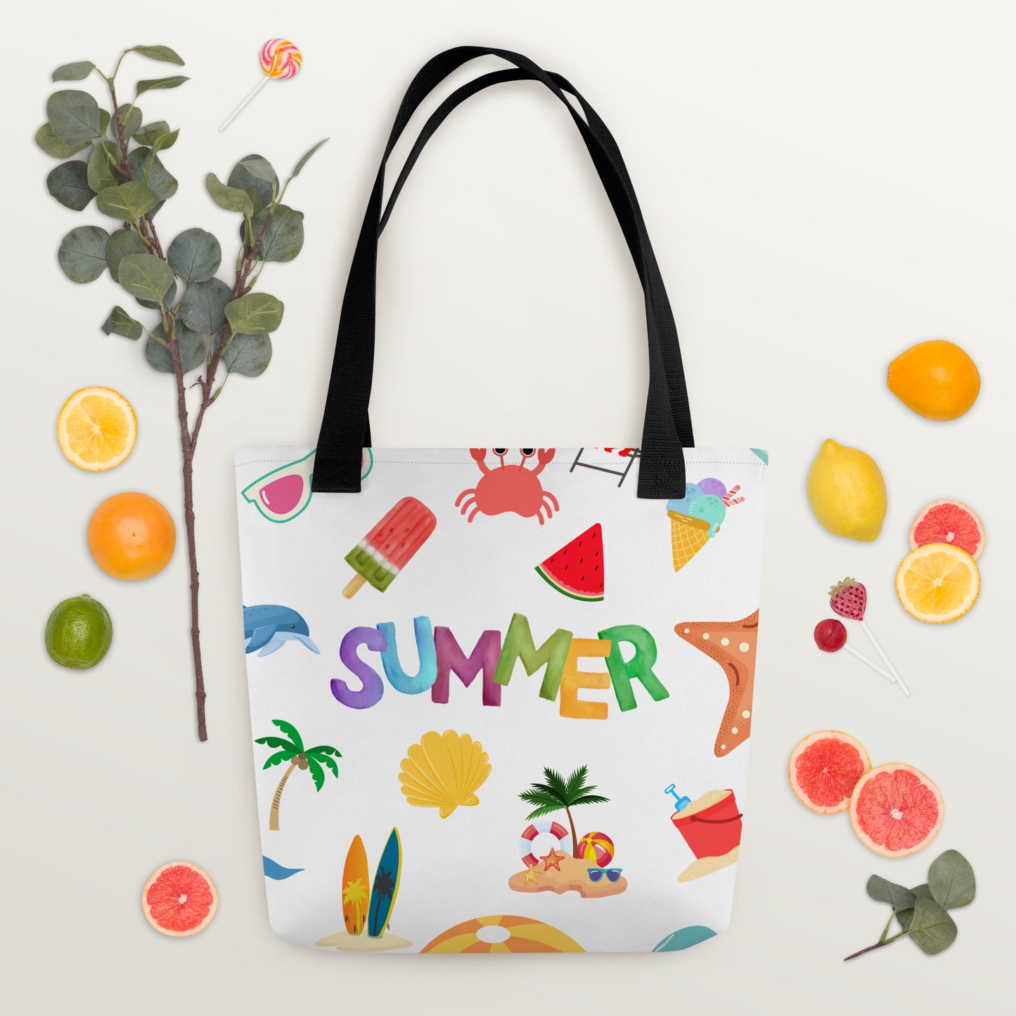 Summer Tote bag, gift for her, birthday gift, tote bag, summertime tote, 15" x 15" tote, dual handles