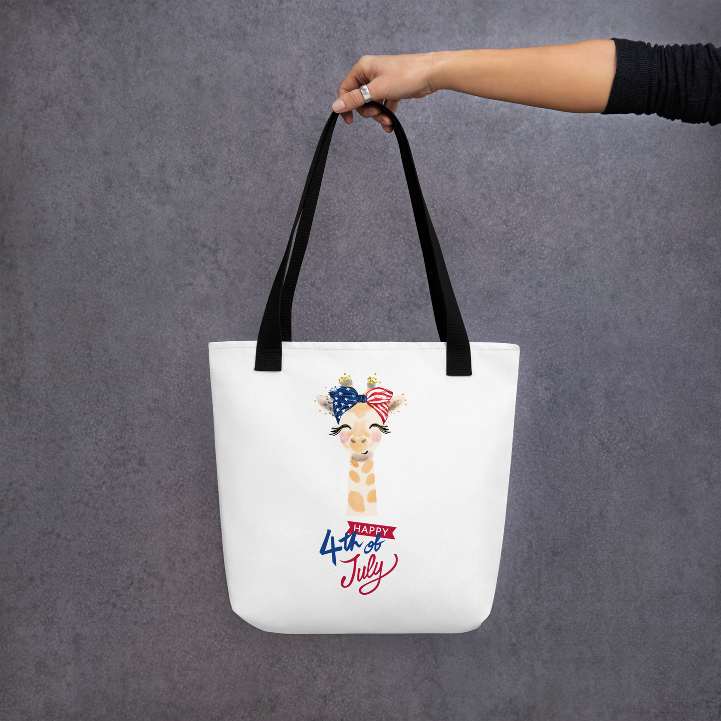 Fourth of July Tote bag, Patriotic tote, gift for her, birthday gift, Independence Day, fireworks, patriotic giraffe, USA