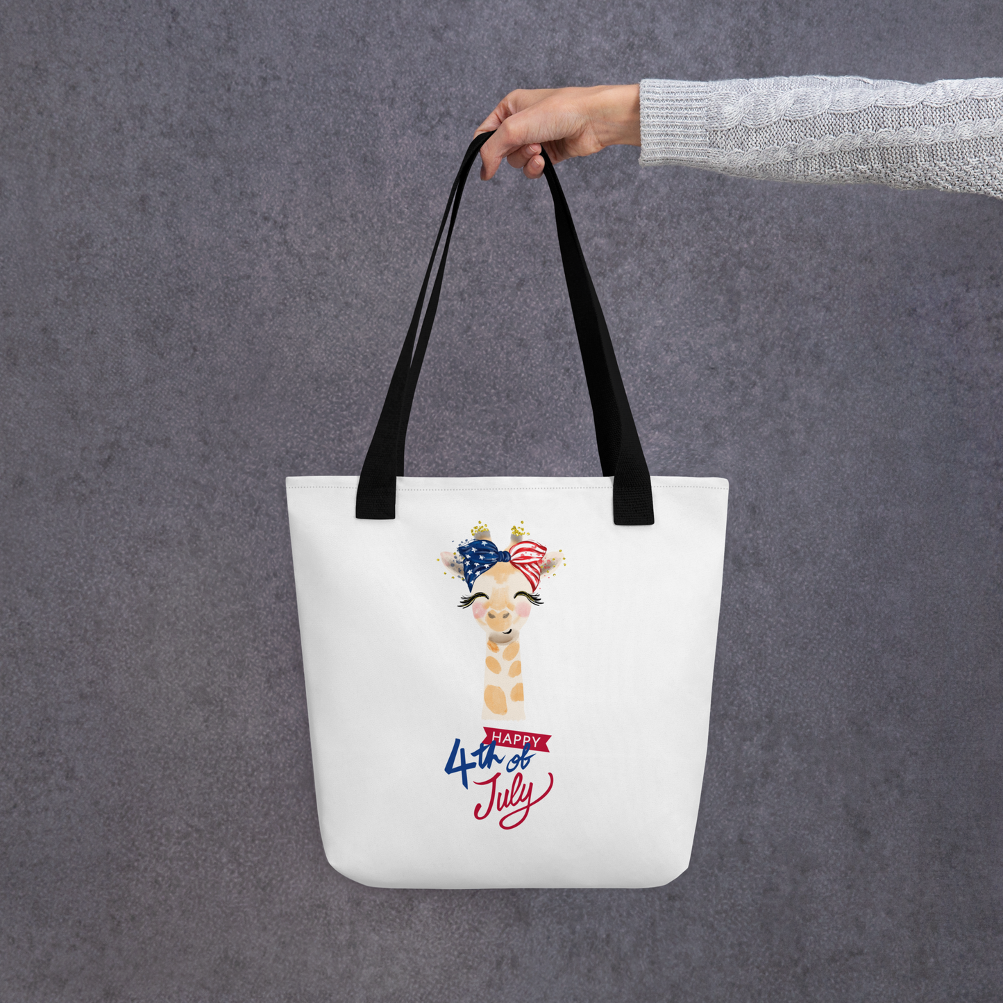 Fourth of July Tote bag, Patriotic tote, gift for her, birthday gift, Independence Day, fireworks, patriotic giraffe, USA