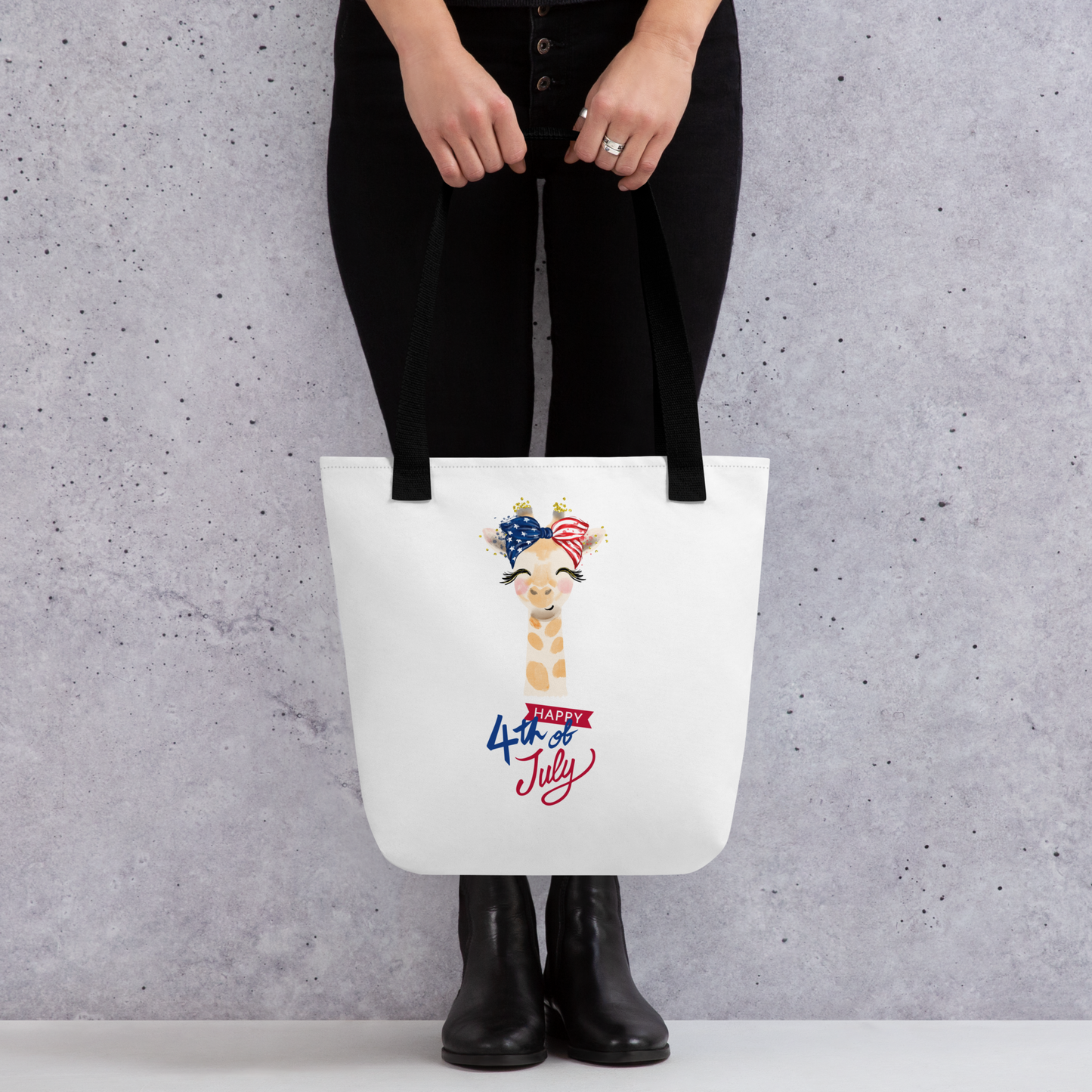 Fourth of July Tote bag, Patriotic tote, gift for her, birthday gift, Independence Day, fireworks, patriotic giraffe, USA