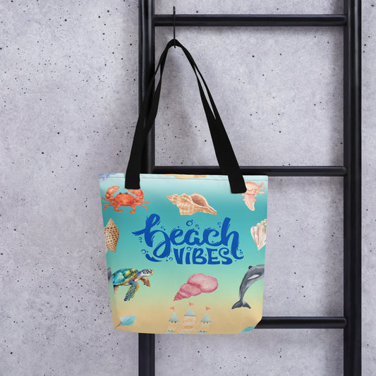 Beach Vibes Tote bag, gift for her, birthday gift, beach tote bag, seaside tote, tote bag