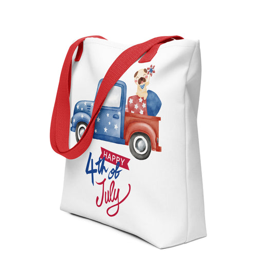 Fourth of July Tote bag, Patriotic tote, gift for him, birthday gift, Independence Day, fireworks, patriotic red truck,USA