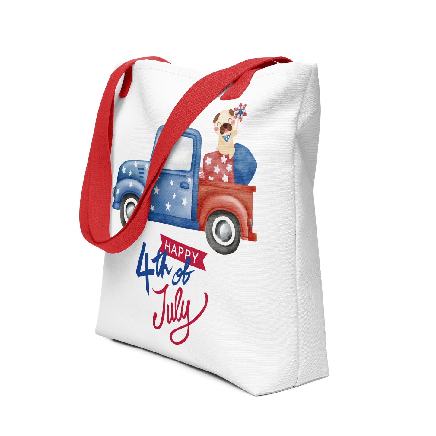 Fourth of July Tote bag, Patriotic tote, gift for him, birthday gift, Independence Day, fireworks, patriotic red truck,USA