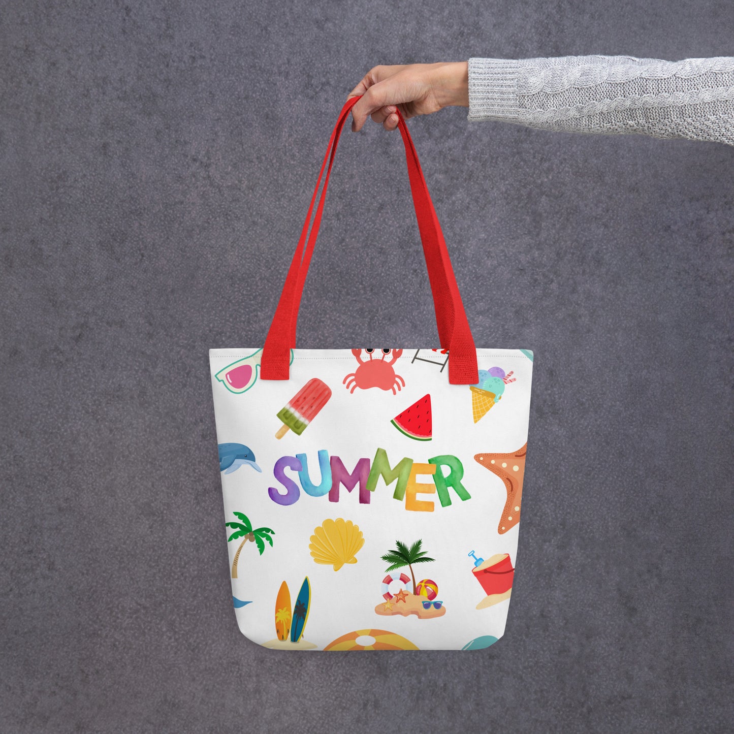 Summer Tote bag, gift for her, birthday gift, tote bag, summertime tote, 15" x 15" tote, dual handles