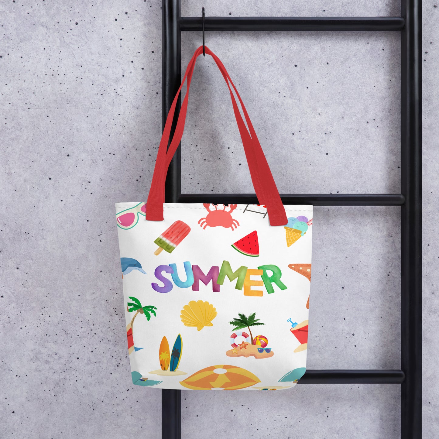 Summer Tote bag, gift for her, birthday gift, tote bag, summertime tote, 15" x 15" tote, dual handles