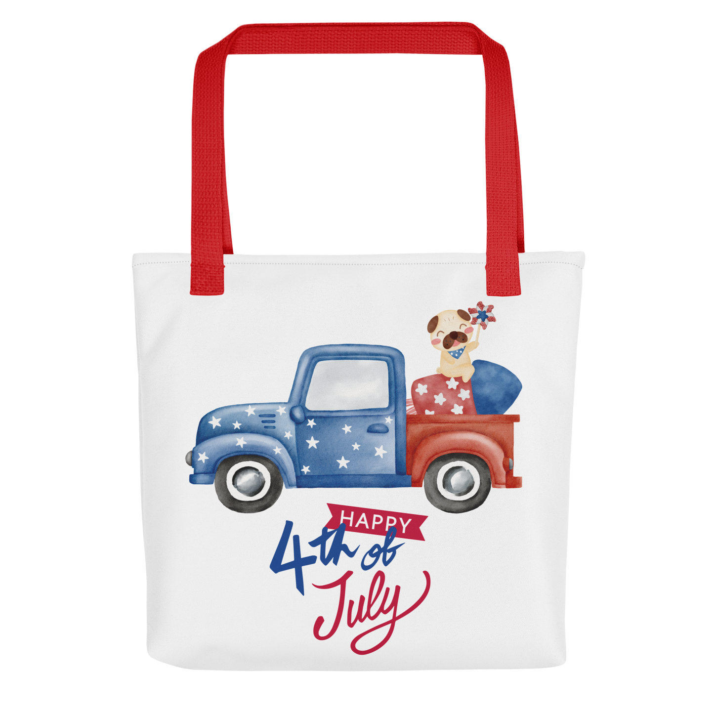 Fourth of July Tote bag, Patriotic tote, gift for him, birthday gift, Independence Day, fireworks, patriotic red truck,USA