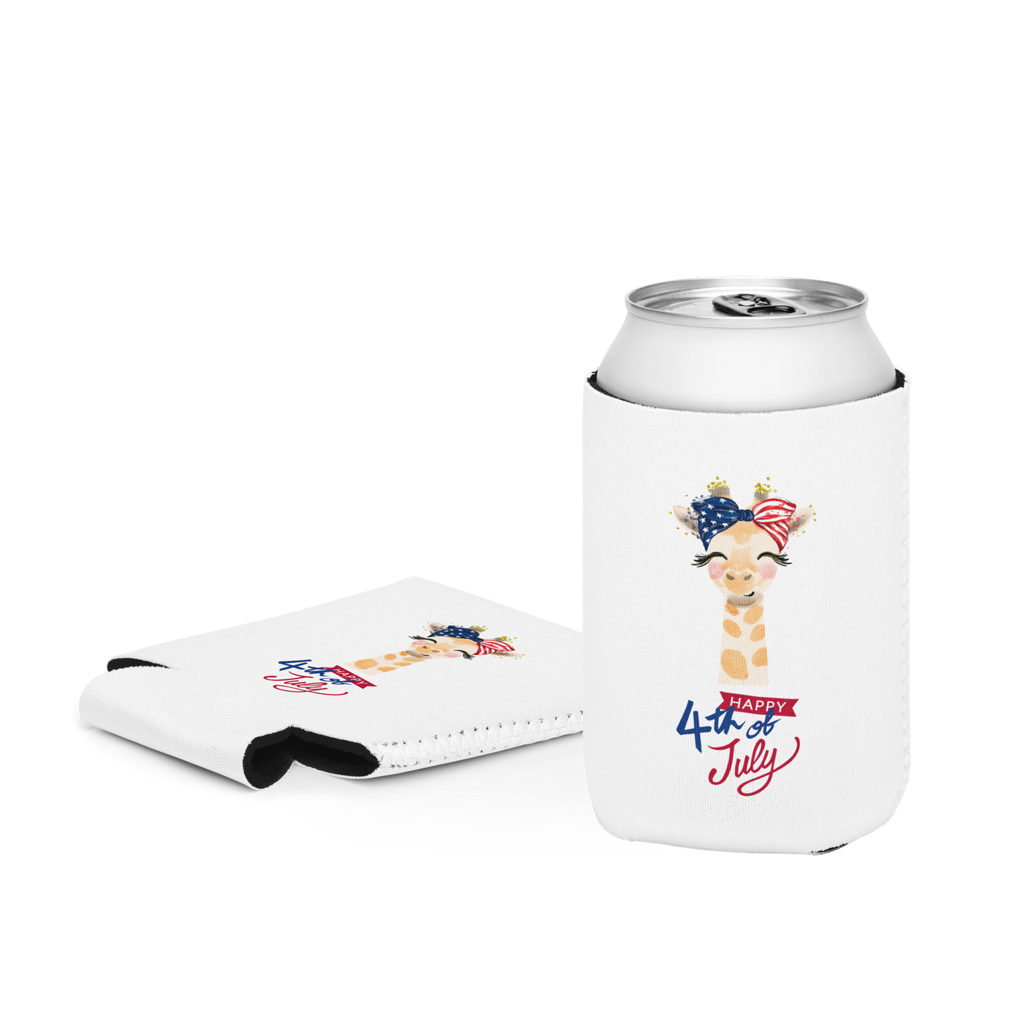 Fourth of July can cooler, Patriotic can cooler, gift for her, birthday gift, Independence Day, fireworks, patriotic giraffe, USA, America