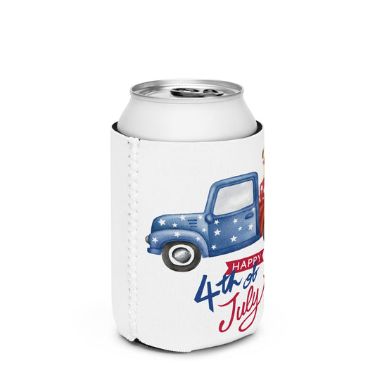 Fourth of July can cooler, Patriotic can cooler, gift for him, birthday gift, Independence Day, fireworks, patriotic red truck, USA, America