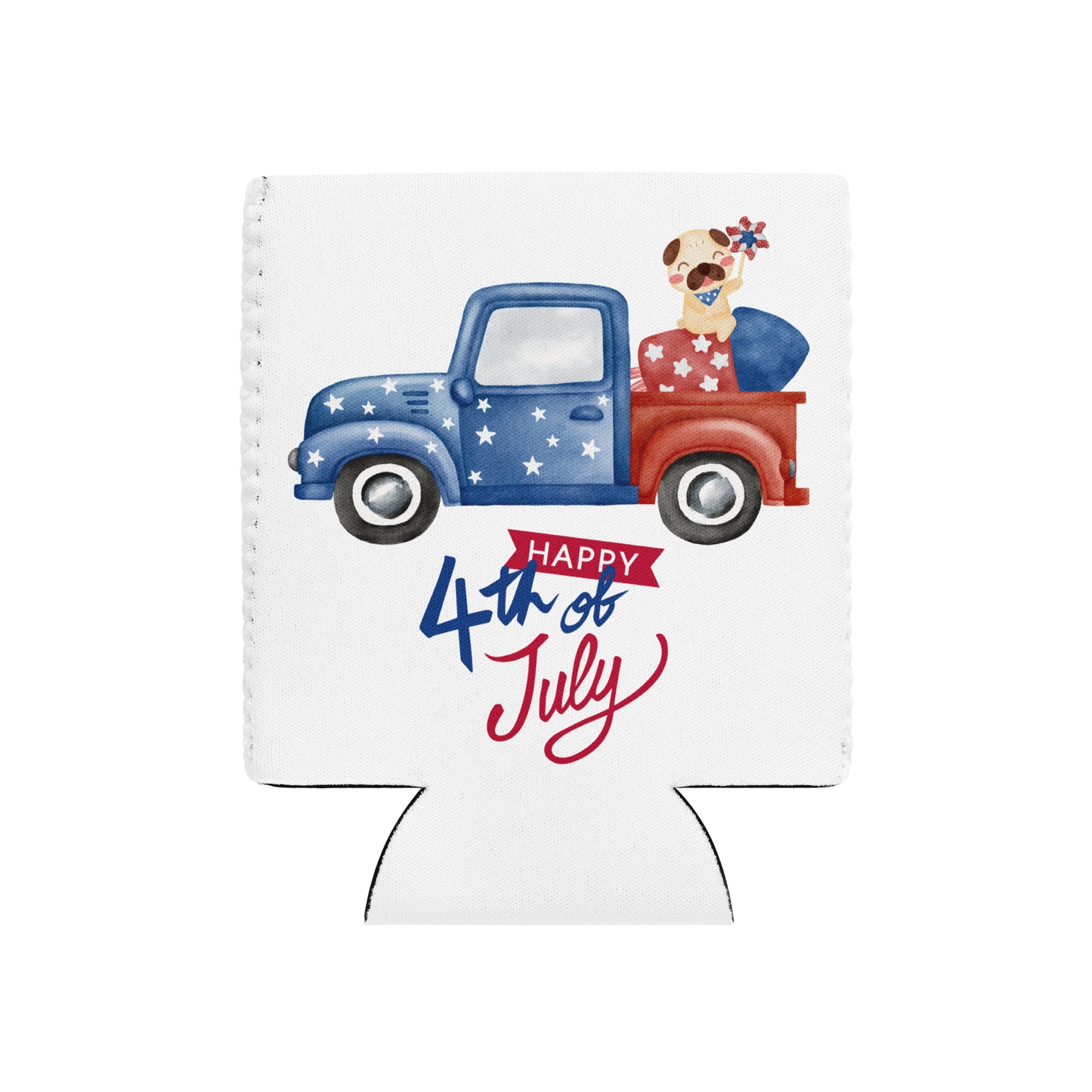 Fourth of July can cooler, Patriotic can cooler, gift for him, birthday gift, Independence Day, fireworks, patriotic red truck, USA, America