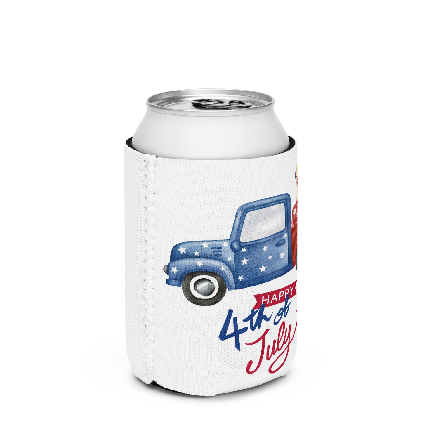 Fourth of July can cooler, Patriotic can cooler, gift for him, birthday gift, Independence Day, fireworks, patriotic red truck, USA, America