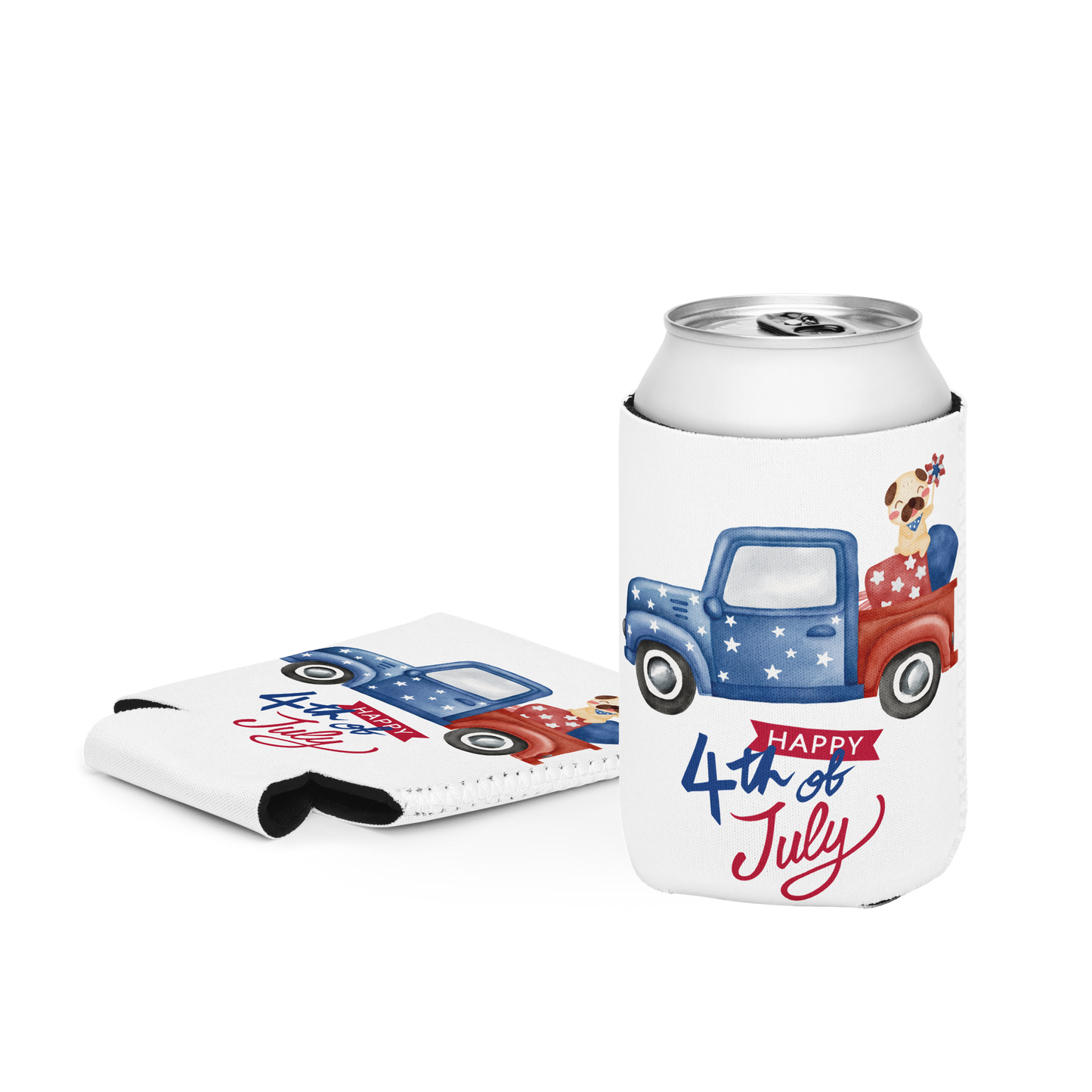 Fourth of July can cooler, Patriotic can cooler, gift for him, birthday gift, Independence Day, fireworks, patriotic red truck, USA, America