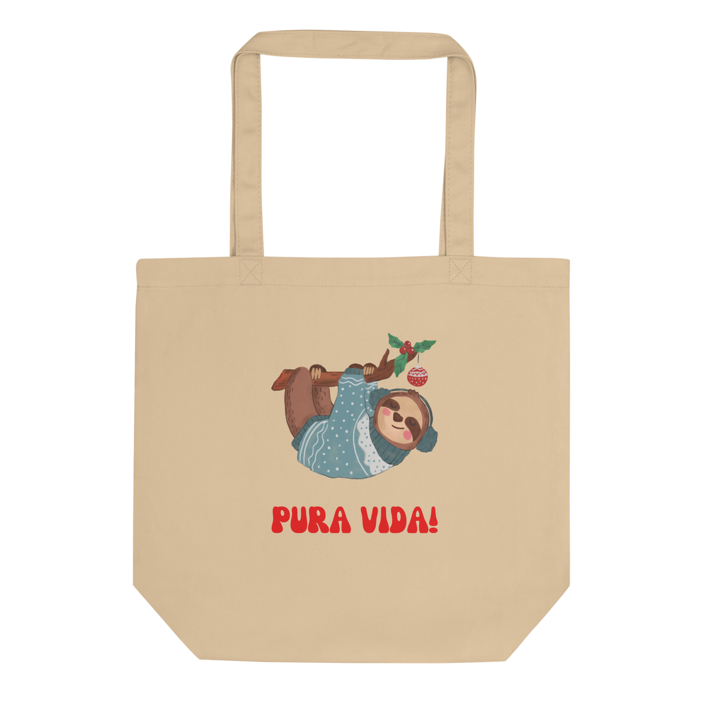 Christmas Eco Tote Bag, teacher gift, sloth tote bag, Pura Vida lifestyle, dual handles, trendy tote bag, Christmas tote bag, tote bag, stylish tote bag