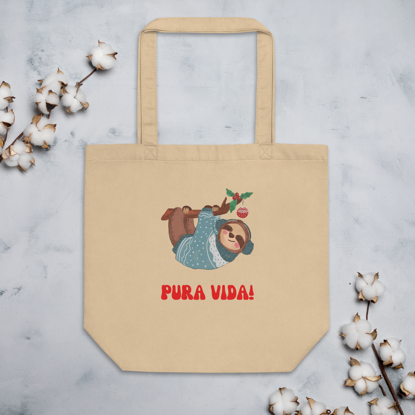 Christmas Eco Tote Bag, teacher gift, sloth tote bag, Pura Vida lifestyle, dual handles, trendy tote bag, Christmas tote bag, tote bag, stylish tote bag