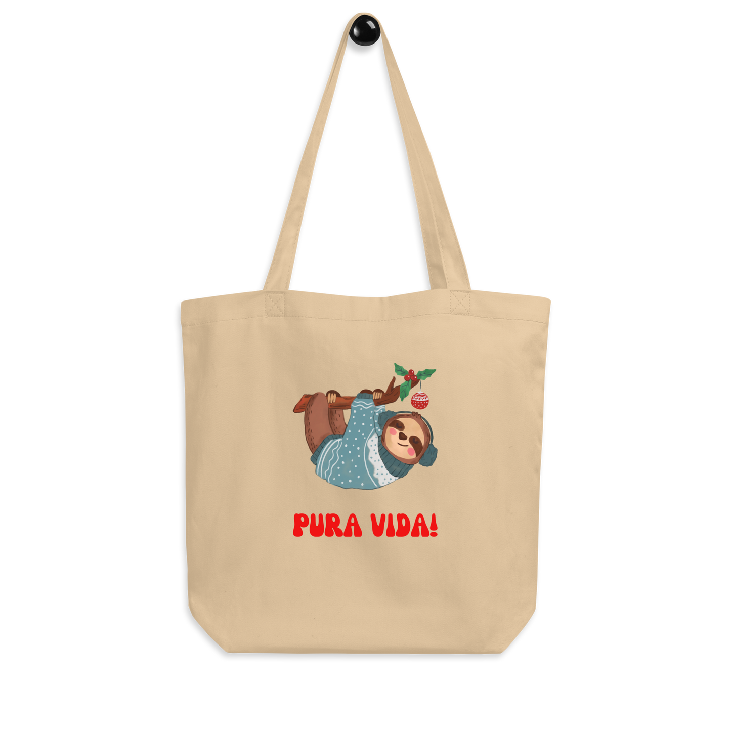 Christmas Eco Tote Bag, teacher gift, sloth tote bag, Pura Vida lifestyle, dual handles, trendy tote bag, Christmas tote bag, tote bag, stylish tote bag