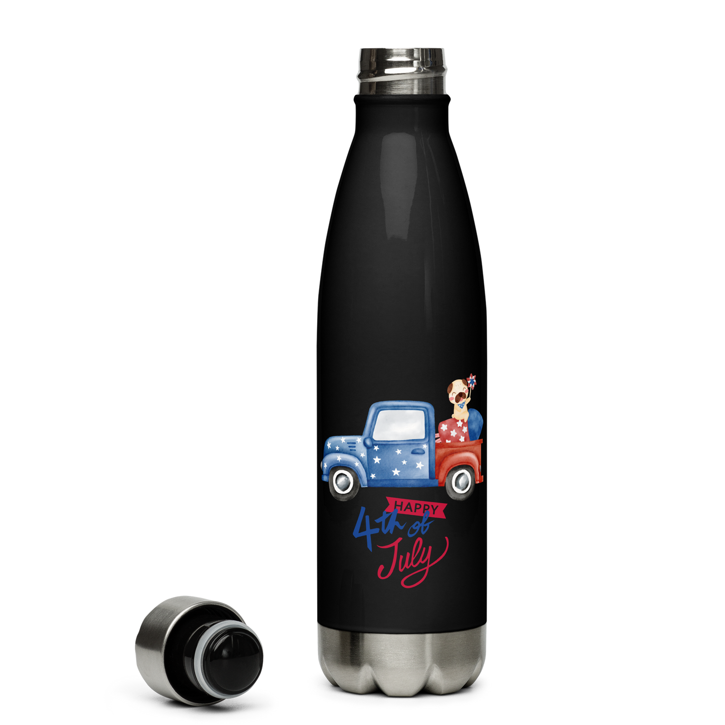 Fourth of July Stainless steel water bottle, Patriotic water bottle, gift for him, birthday gift, Independence Day, fireworks, patriotic red truck, USA