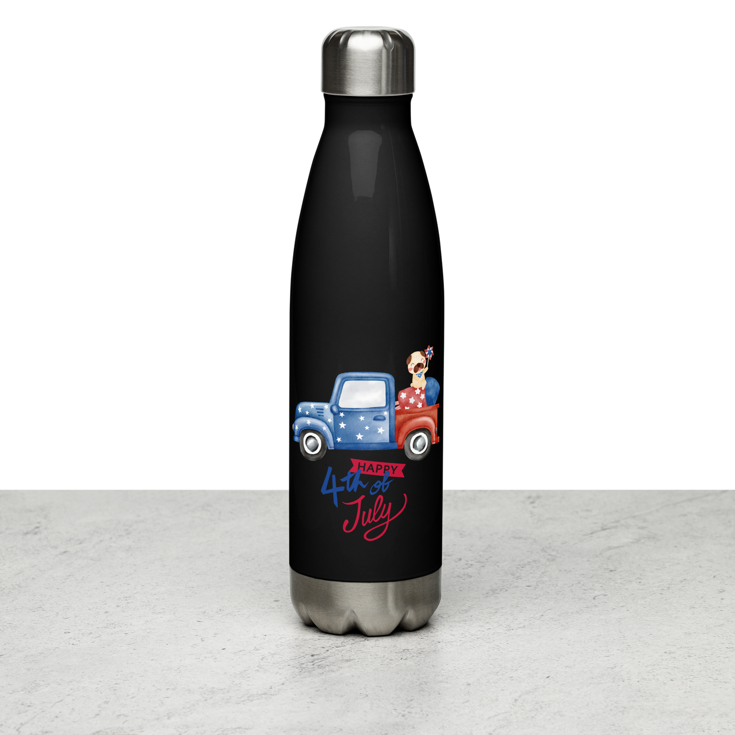 Fourth of July Stainless steel water bottle, Patriotic water bottle, gift for him, birthday gift, Independence Day, fireworks, patriotic red truck, USA