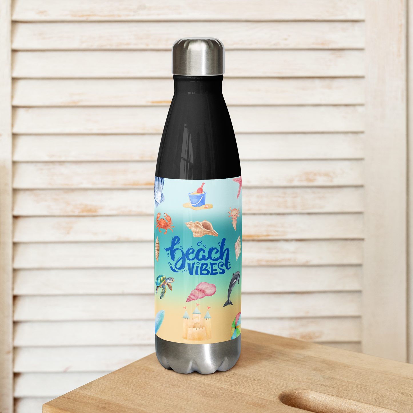 Beach Vibes Stainless steel water bottle, vacuum flask, hot or cold drinks, gift for him, gift for her, birthday gift