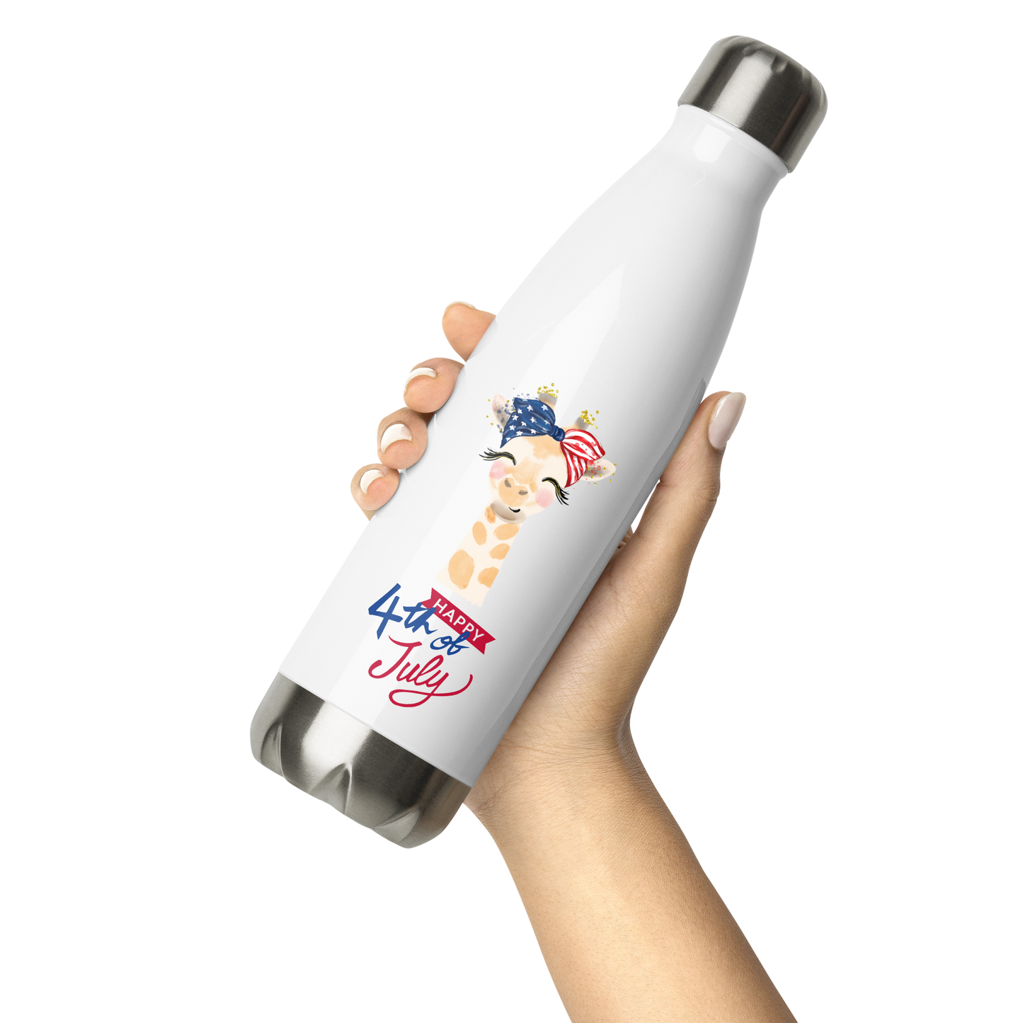 Fourth of July Stainless steel water bottle, Patriotic water bottle, gift for her, birthday gift, Independence Day, fireworks, patriotic giraffe, USA