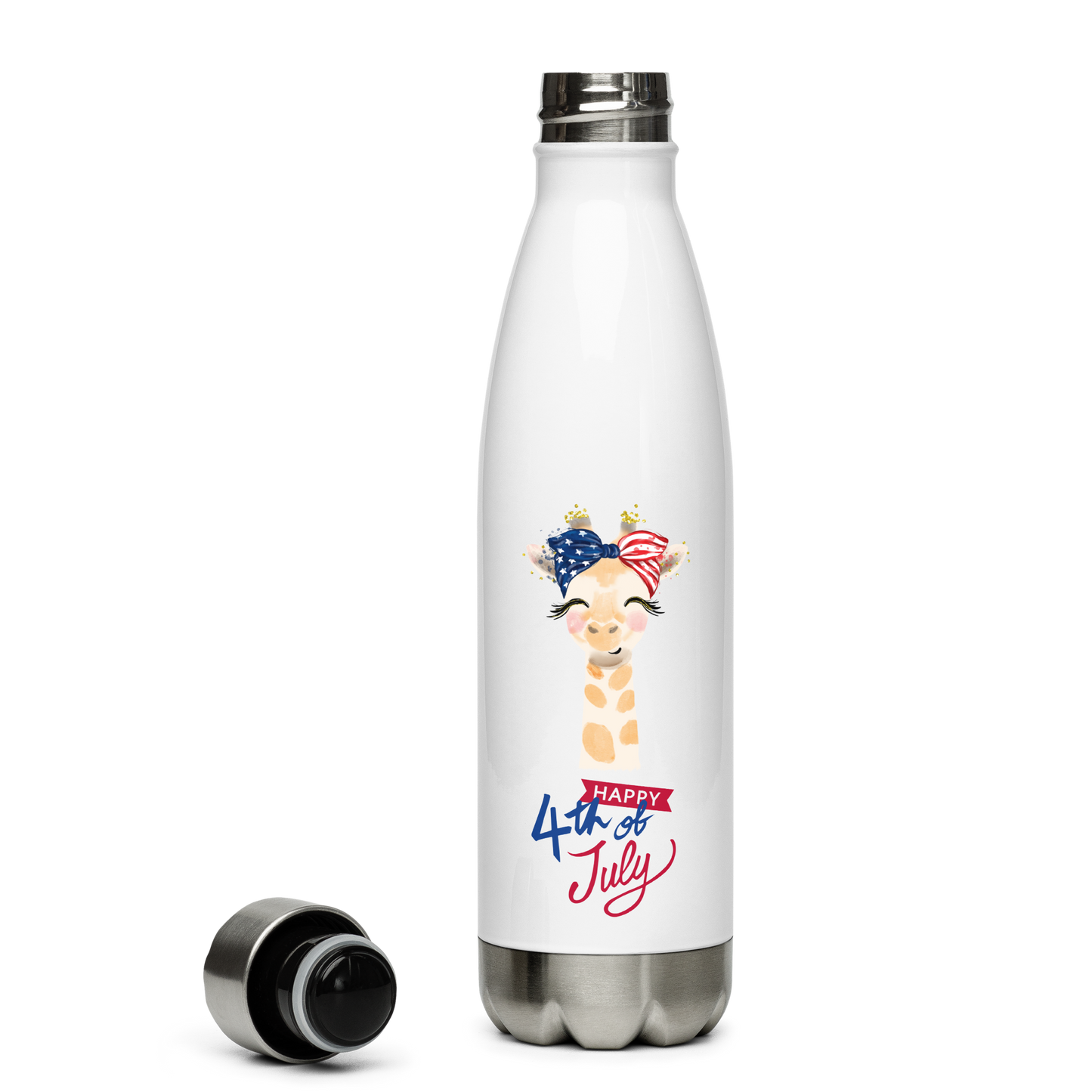 Fourth of July Stainless steel water bottle, Patriotic water bottle, gift for her, birthday gift, Independence Day, fireworks, patriotic giraffe, USA