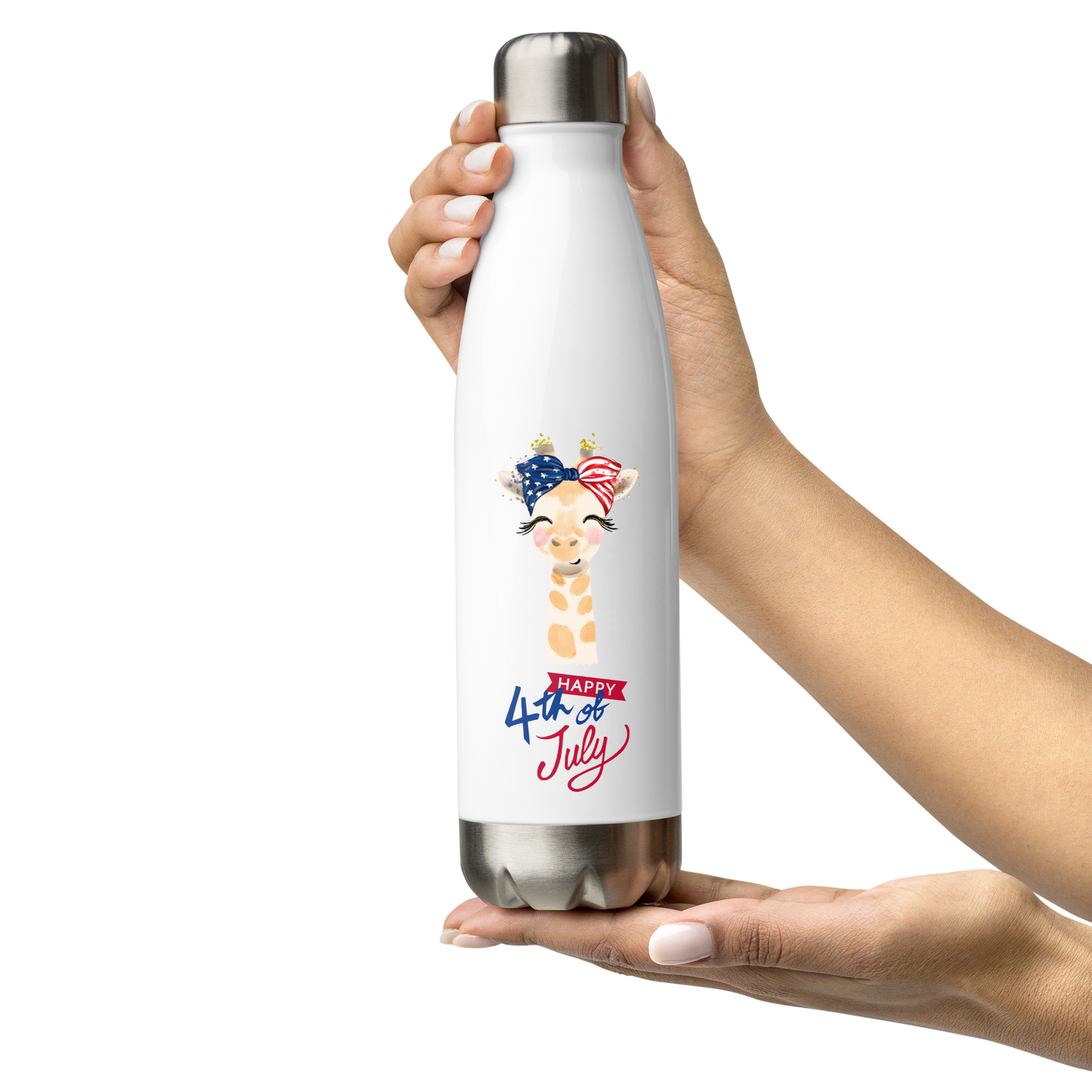 Fourth of July Stainless steel water bottle, Patriotic water bottle, gift for her, birthday gift, Independence Day, fireworks, patriotic giraffe, USA