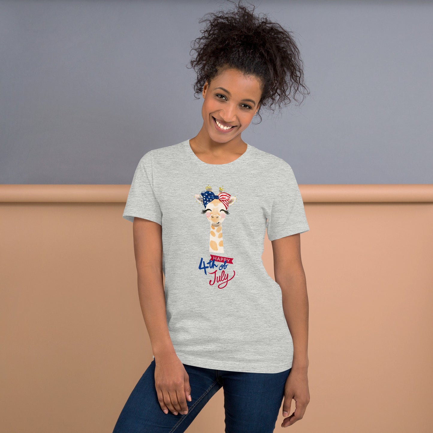 Fourth of July Unisex t-shirt, Patriotic t-shirt, gift for her, birthday gift, Independence Day, fireworks, patriotic giraffe, USA shirt