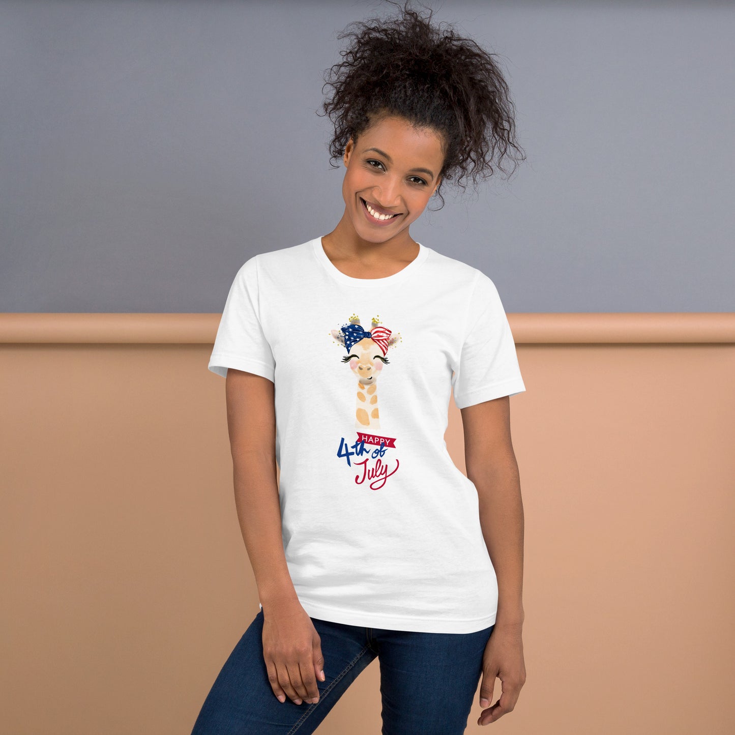 Fourth of July Unisex t-shirt, Patriotic t-shirt, gift for her, birthday gift, Independence Day, fireworks, patriotic giraffe, USA shirt